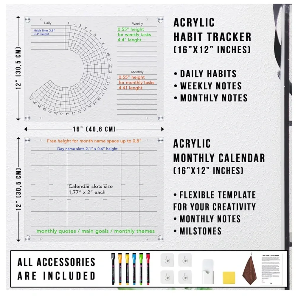 Acrylic Habit Tracker and Calendar Set by CO Design